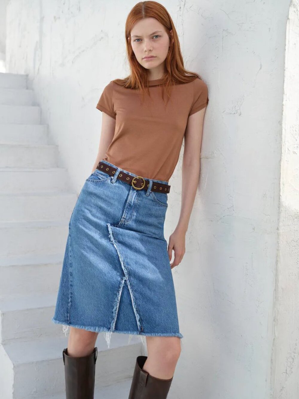 Frame Acid Wash Denim Deconstructed Skirt In Groot Blue (Women's Size 25 OR S)